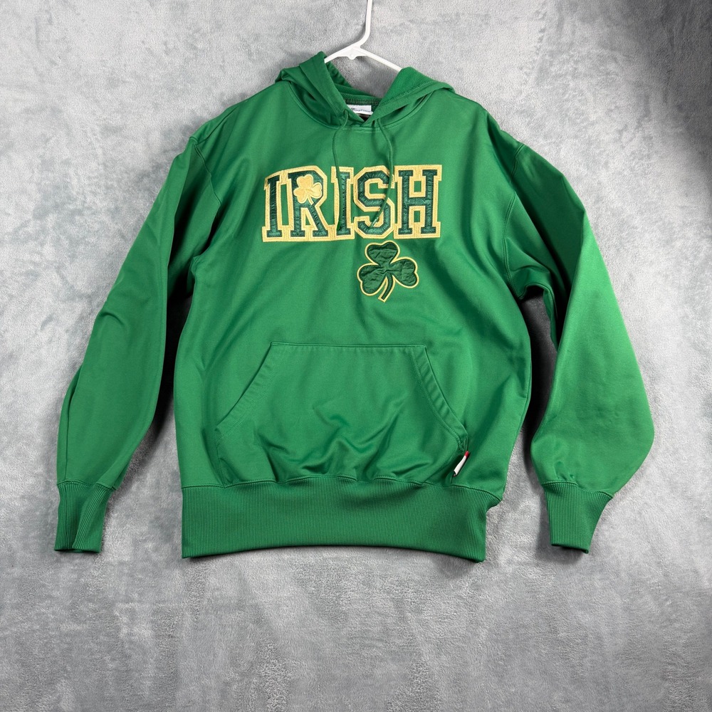 Majestic Mens Large Green Notre Dame Irish Therma Base Hoodie Sweatshirt Y2K